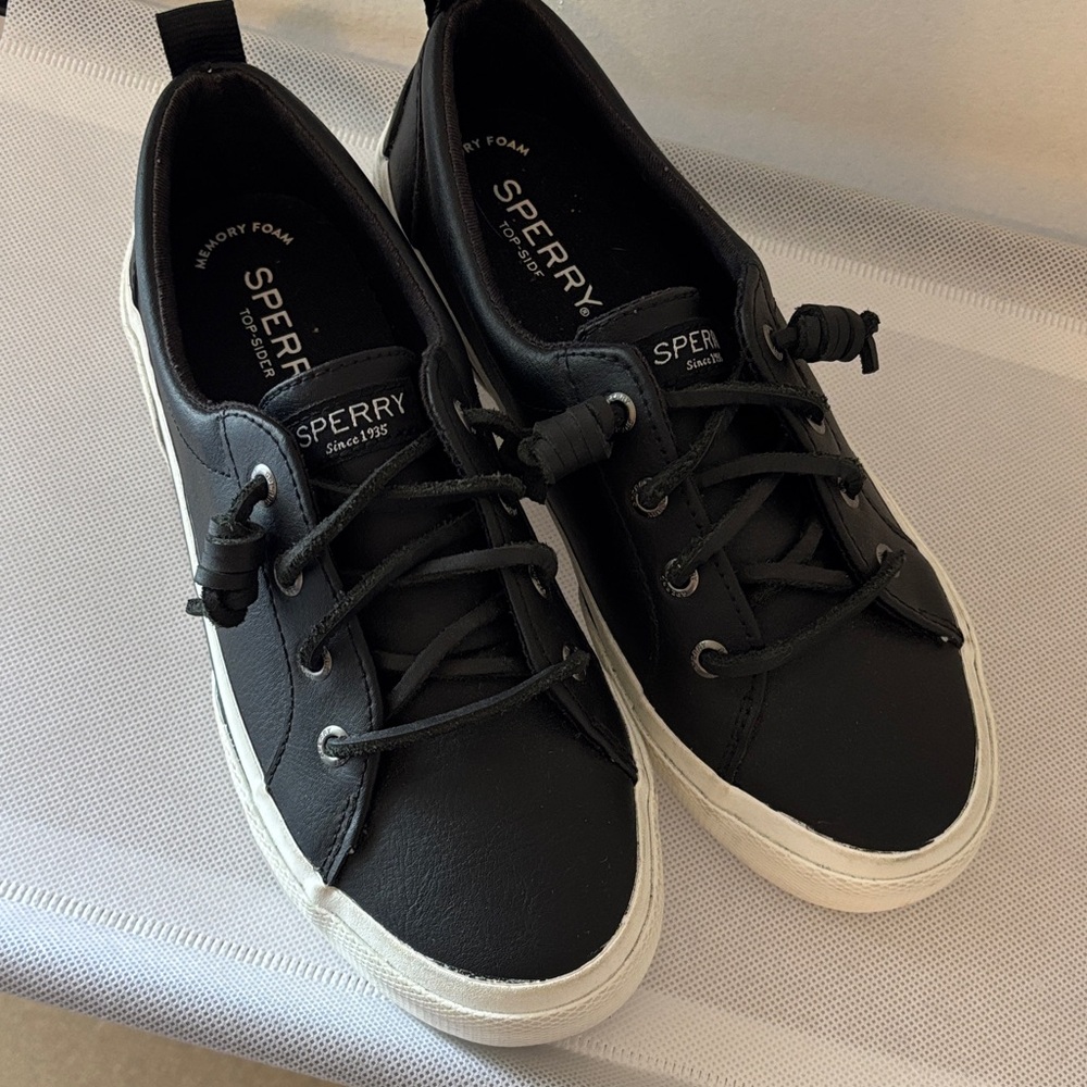 Sperry Black Leather Sneakers with White Outsoles